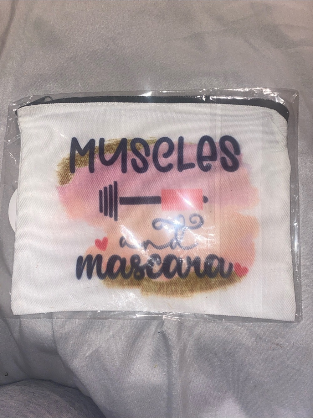 White "Muscles and Mascara" Canvas Cosmetic Bag